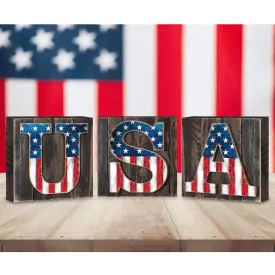 American Patriotic USA Letters Set of 3 Wall Block by G. DeBrekht - American Patriotic Décor - 8185302-2B-S3