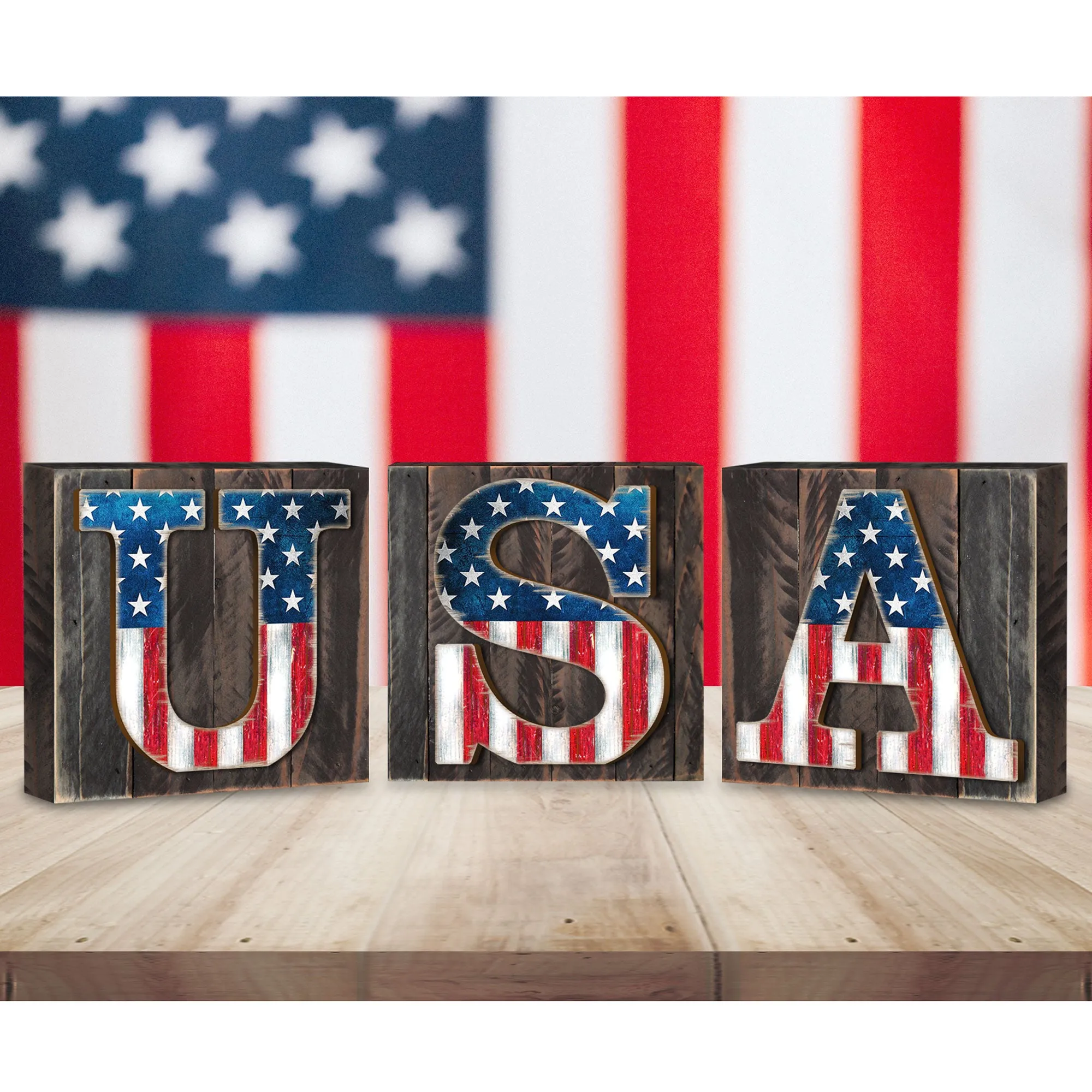 American Patriotic USA Letters Set of 3 Wall Block by G. DeBrekht - American Patriotic Décor - 8185302-2B-S3