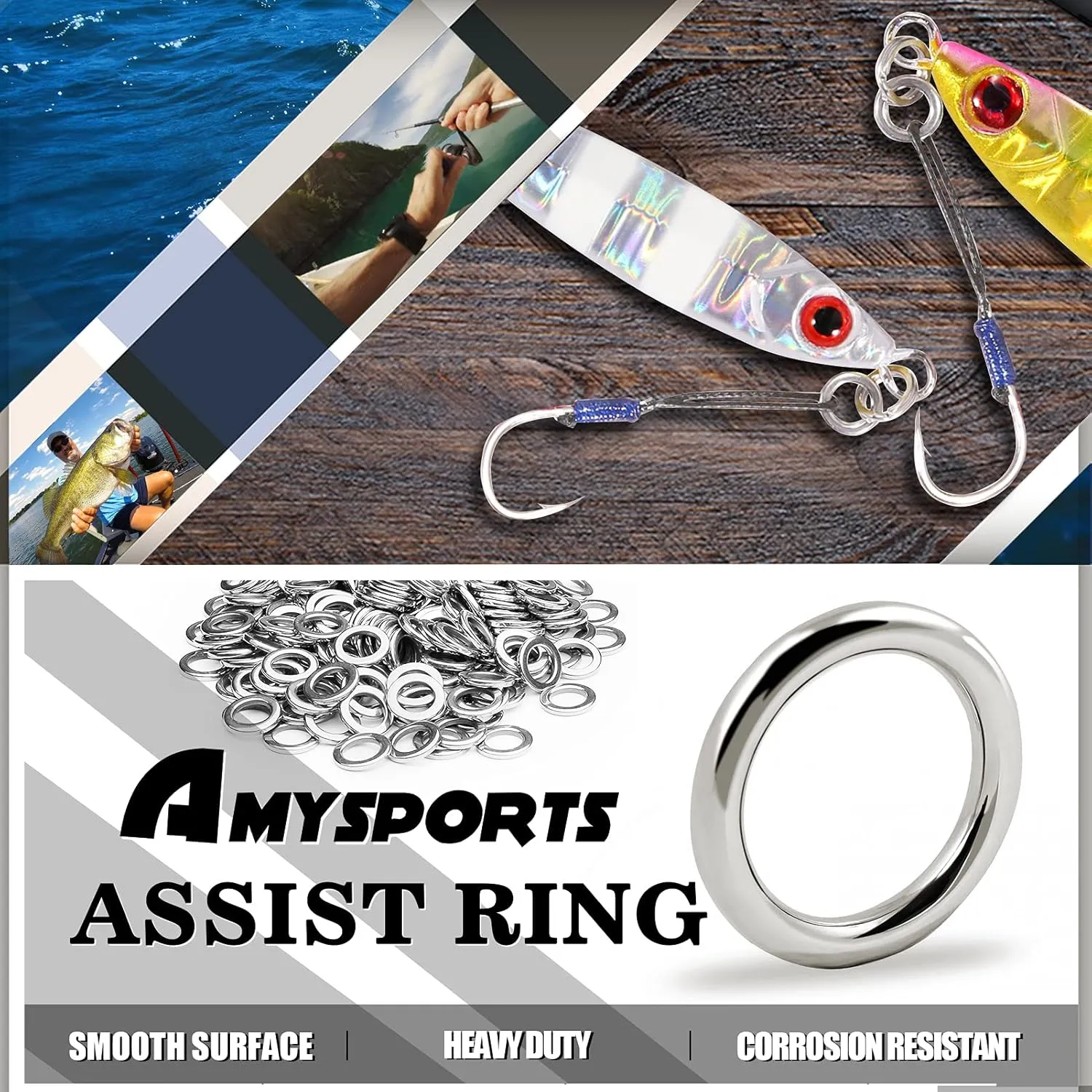 AMYSPORTS High Strength Solid Ring Fishing Lure Connector Fishing Rings Kit Line Saltwater Solid Ring Fishing Freshwater Loop