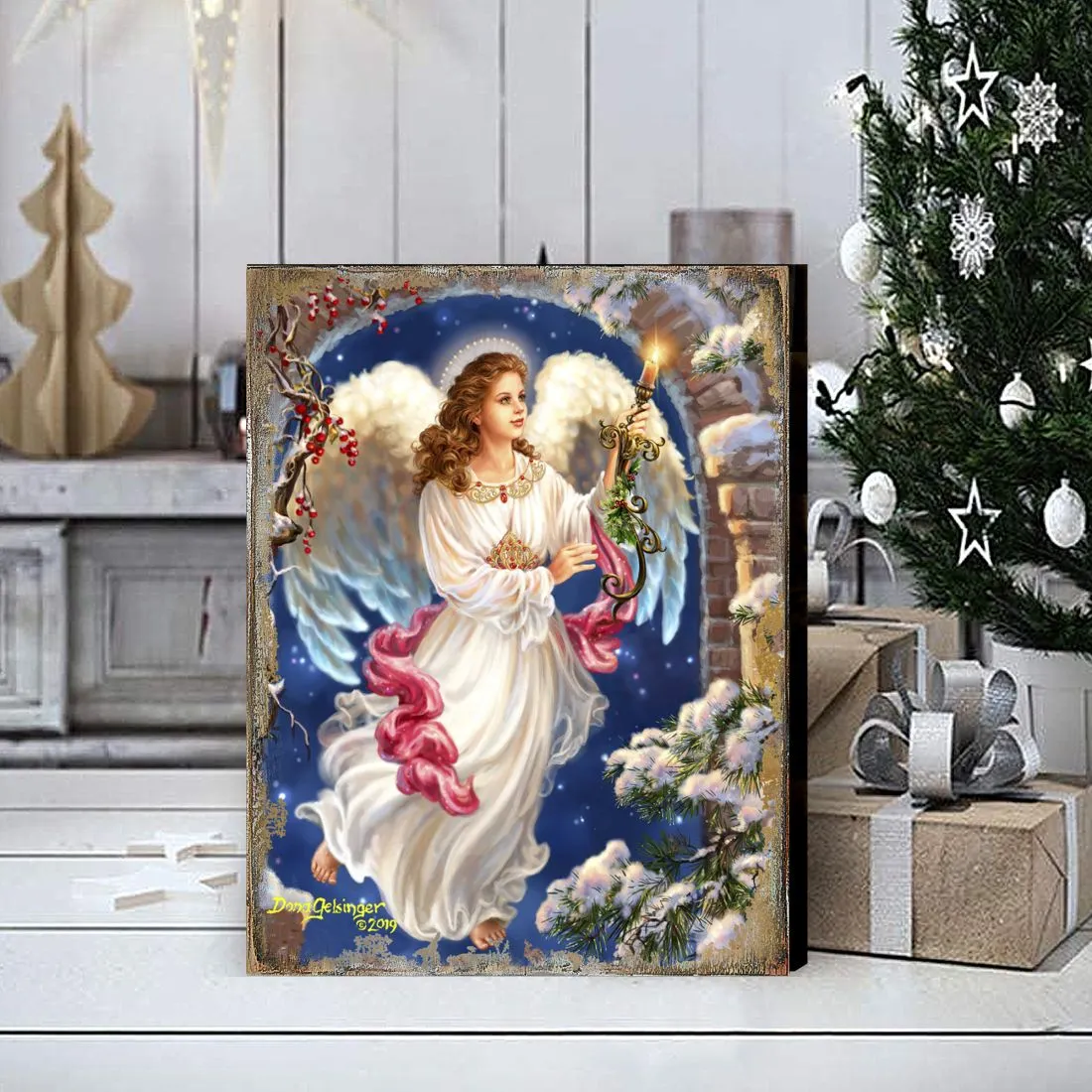 Angel in the Arch Wooden Wall Art by D. Gelsinger - Nativity Holiday Décor - 95664B-1322