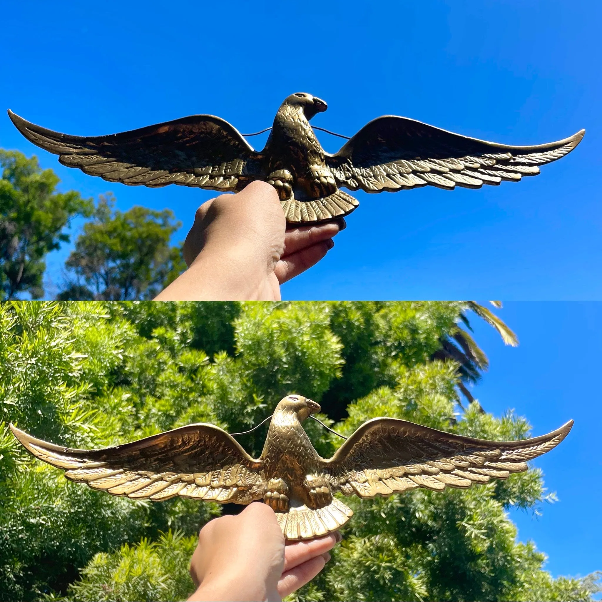 Antique Gold Tone Brass Metal Eagle Bird Wings Decorative Hanging Wall Art