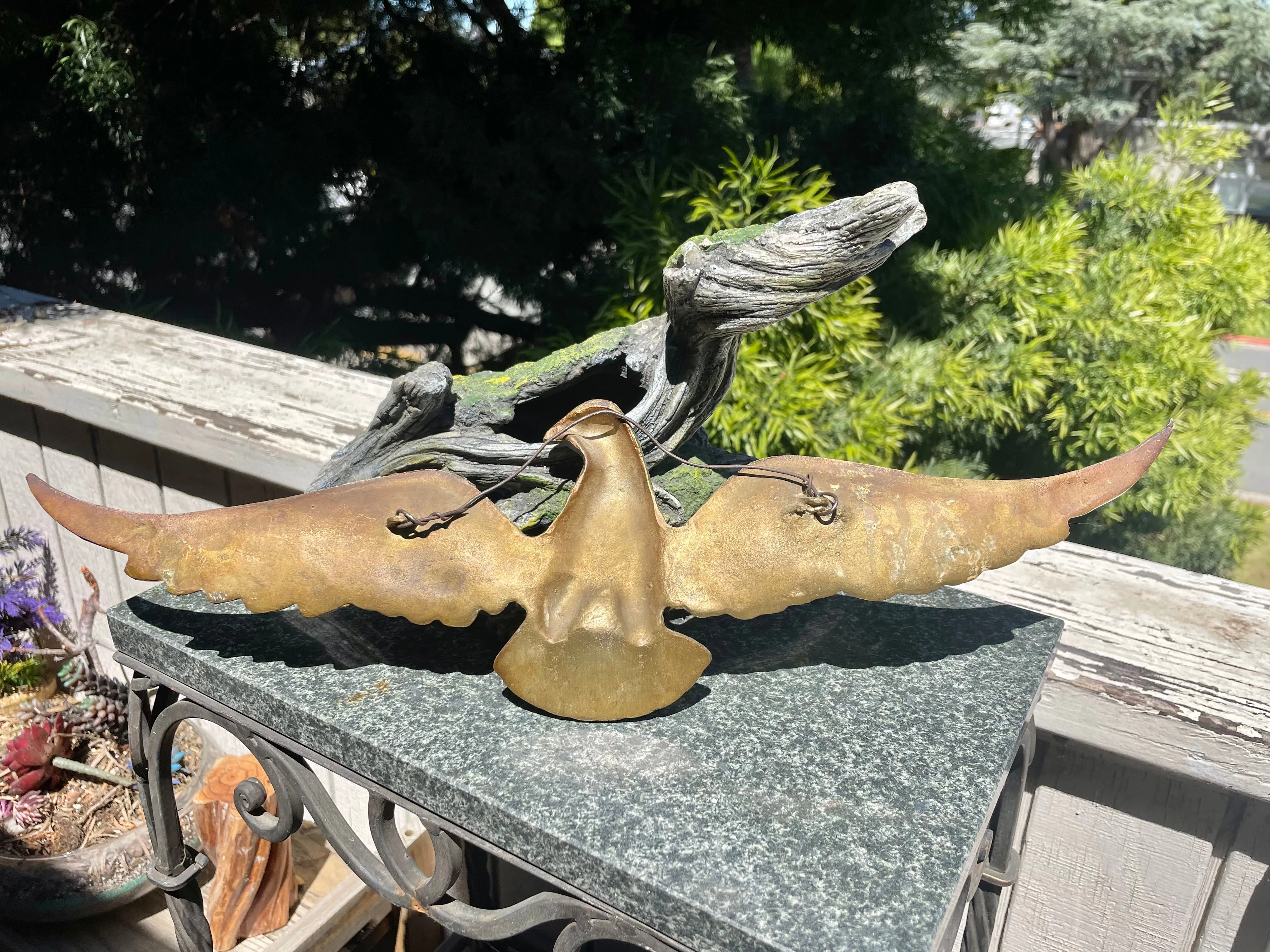 Antique Gold Tone Brass Metal Eagle Bird Wings Decorative Hanging Wall Art