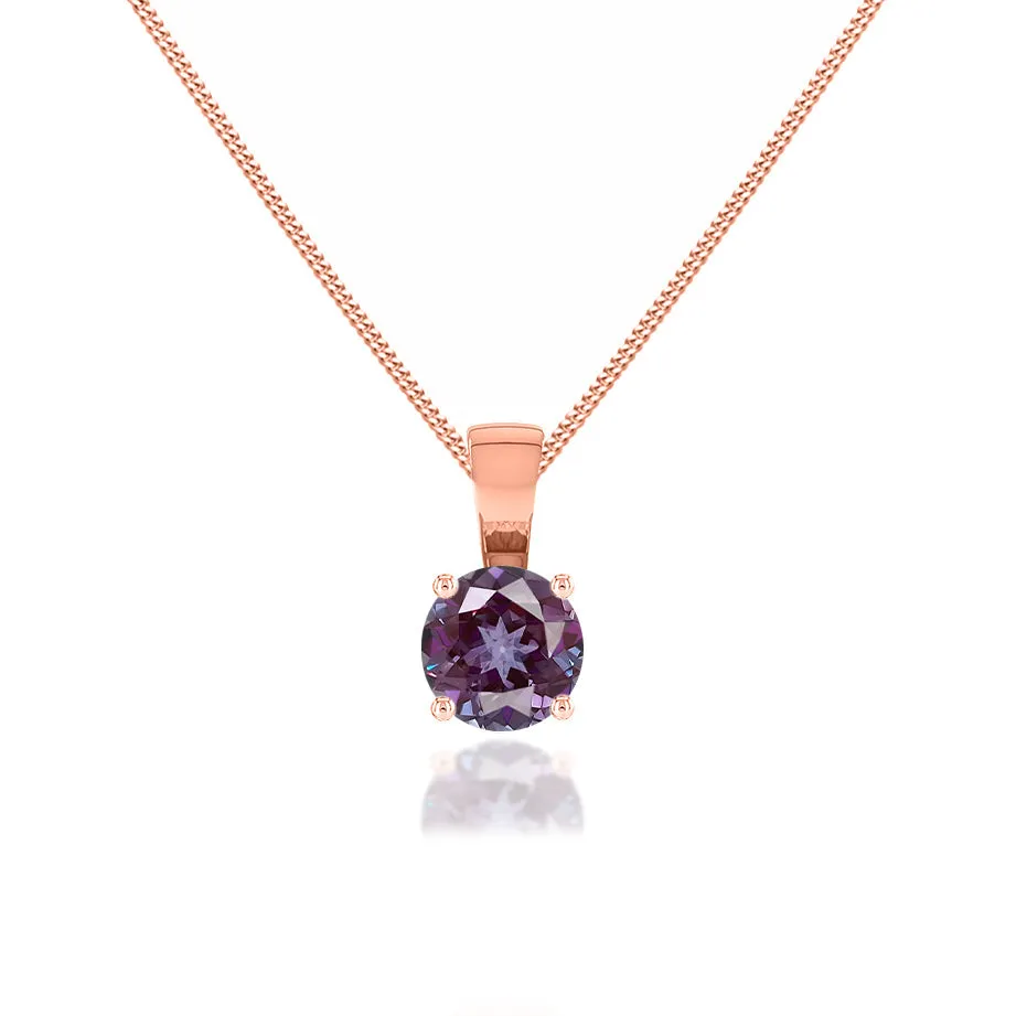 AURORA - Round Alexandrite 18k Rose Gold Solitaire Pendant