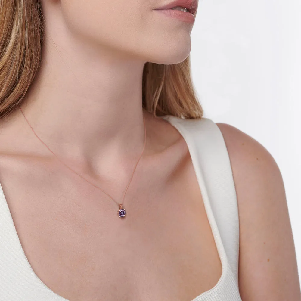 AURORA - Round Alexandrite 18k Rose Gold Solitaire Pendant