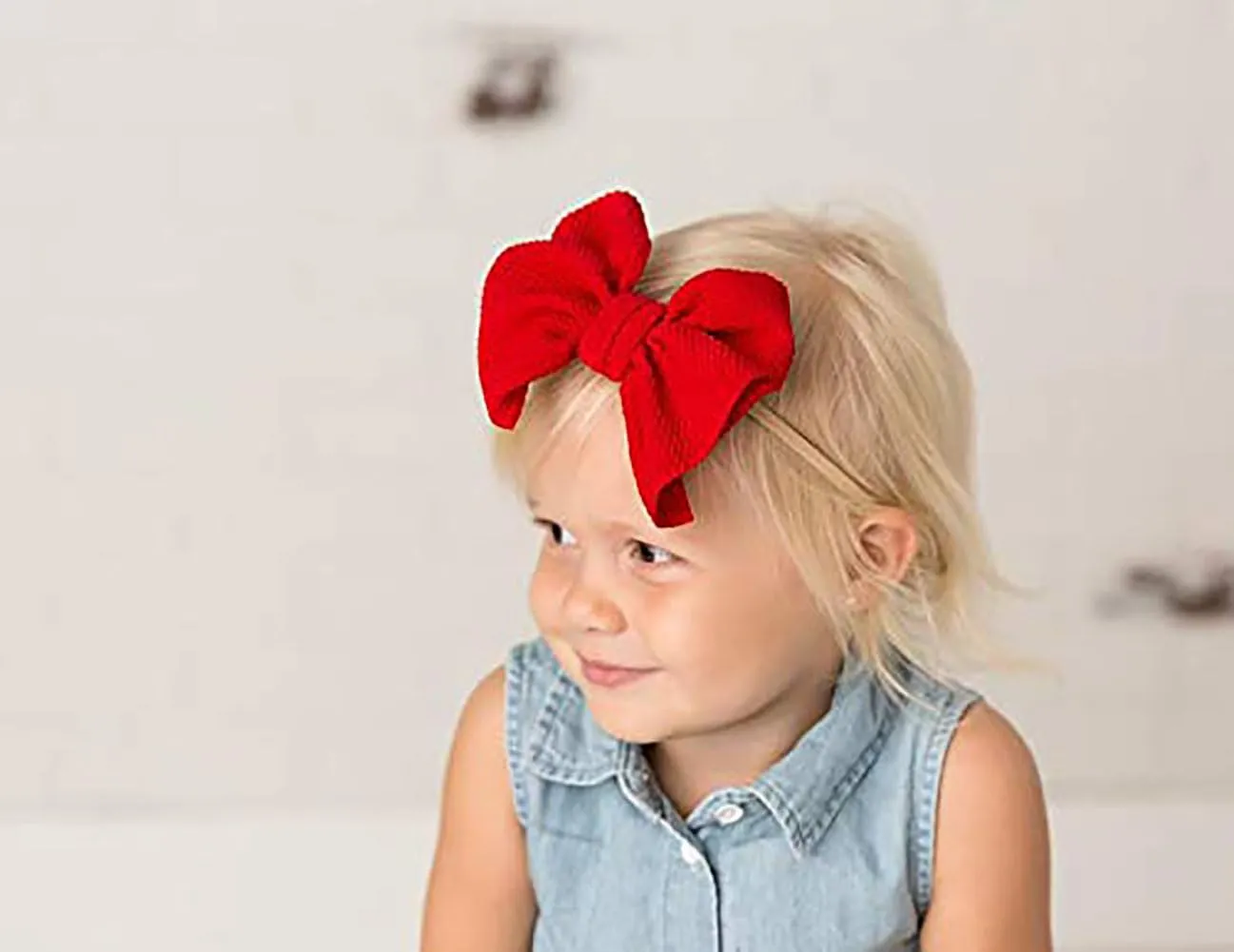 Baby Girl's 5 Inches Soft Double Bow-knot Nylon Headband Toddler Headdress for Photography Party Festivals (Red #)