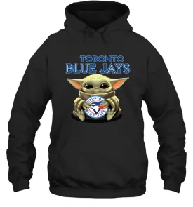 Baby Yoda Hugs Loves The Toronto Blue Jays Baseball Adult Hoodie Sweatshirt