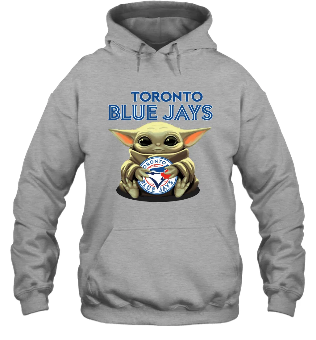 Baby Yoda Hugs Loves The Toronto Blue Jays Baseball Adult Hoodie Sweatshirt