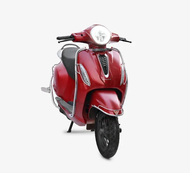 Bajaj Chetak Electric (EV) Combo Accessories Kit 1: Stainless Steel Foldable Footrest   Crash Guard   Mud Guard