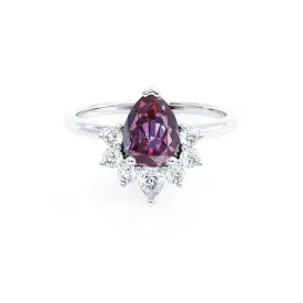 BALLET - Chatham® Pear Alexandrite & Diamond Half Halo Tiara Ring 18k White Gold