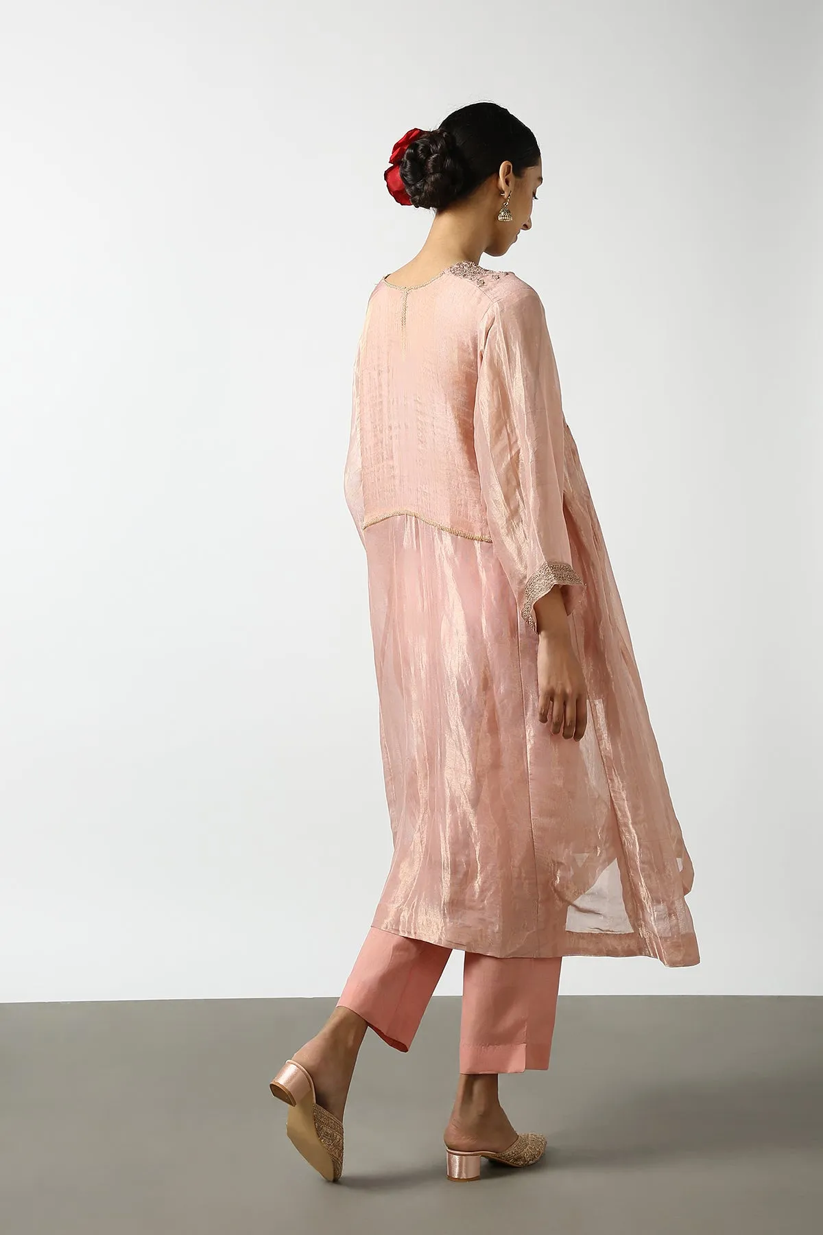 Banaras Tissue Top with Gold Beadwork Yoke. Kanchi cotton Pant
