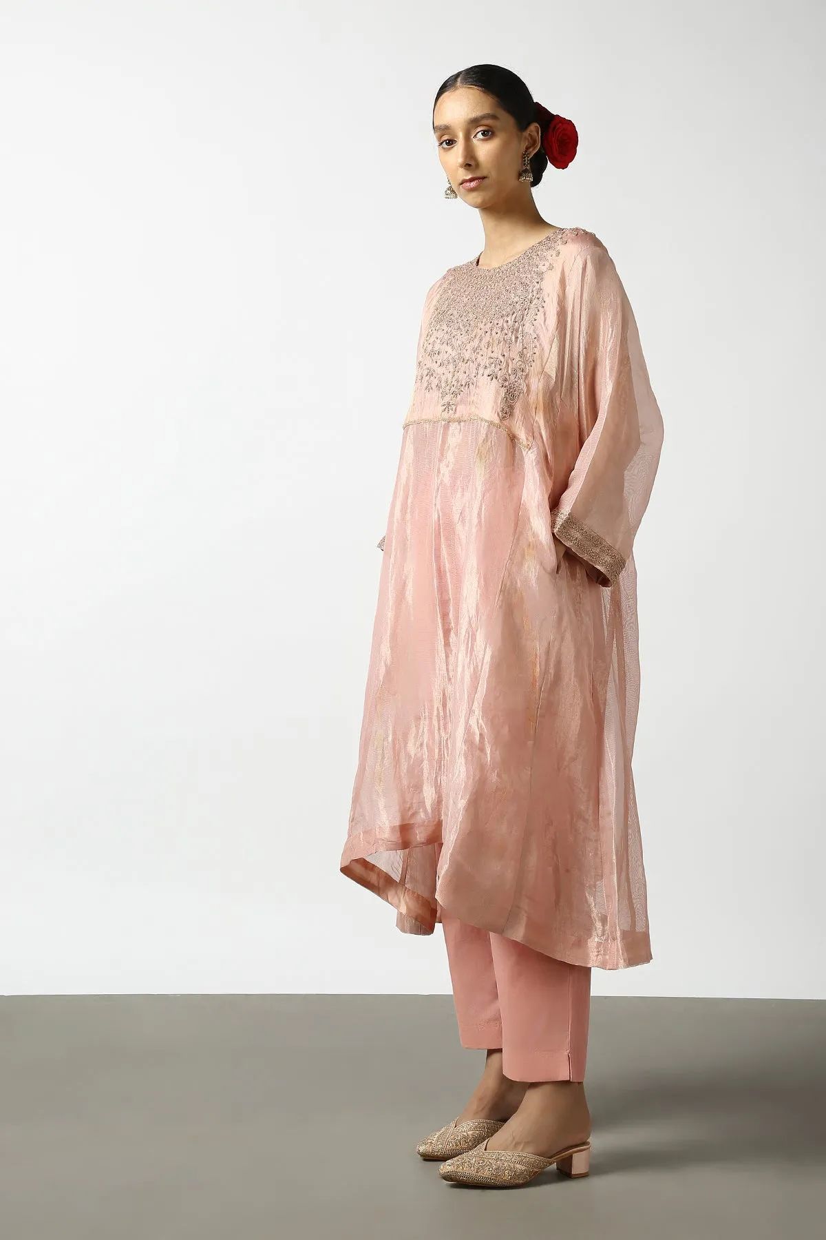 Banaras Tissue Top with Gold Beadwork Yoke. Kanchi cotton Pant