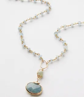 Beaded Aquamarine Pendant Necklace