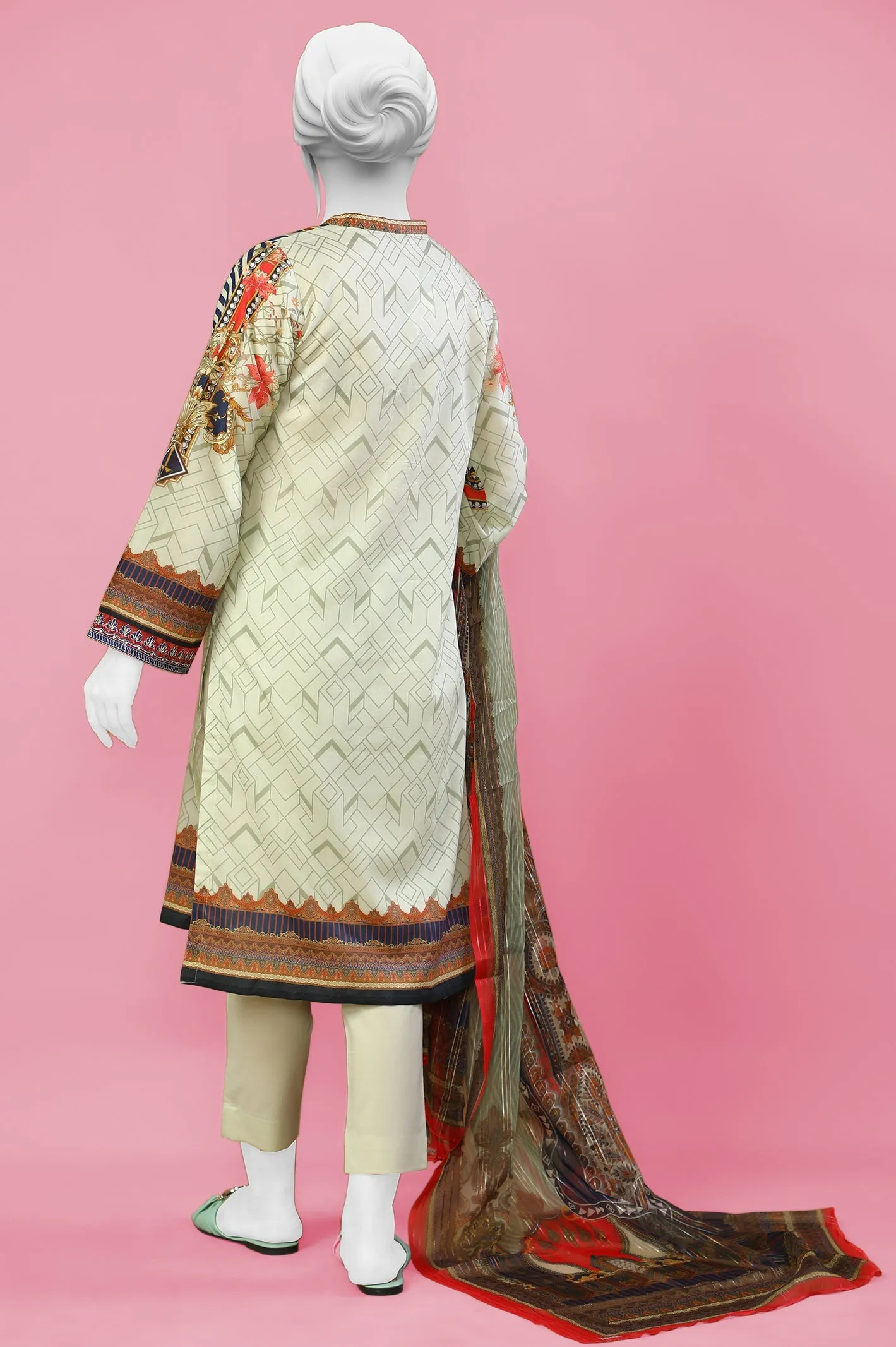 Beige Printed 3PC
