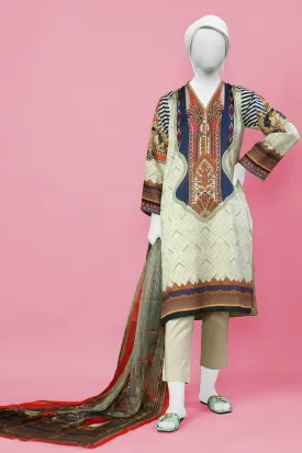 Beige Printed 3PC