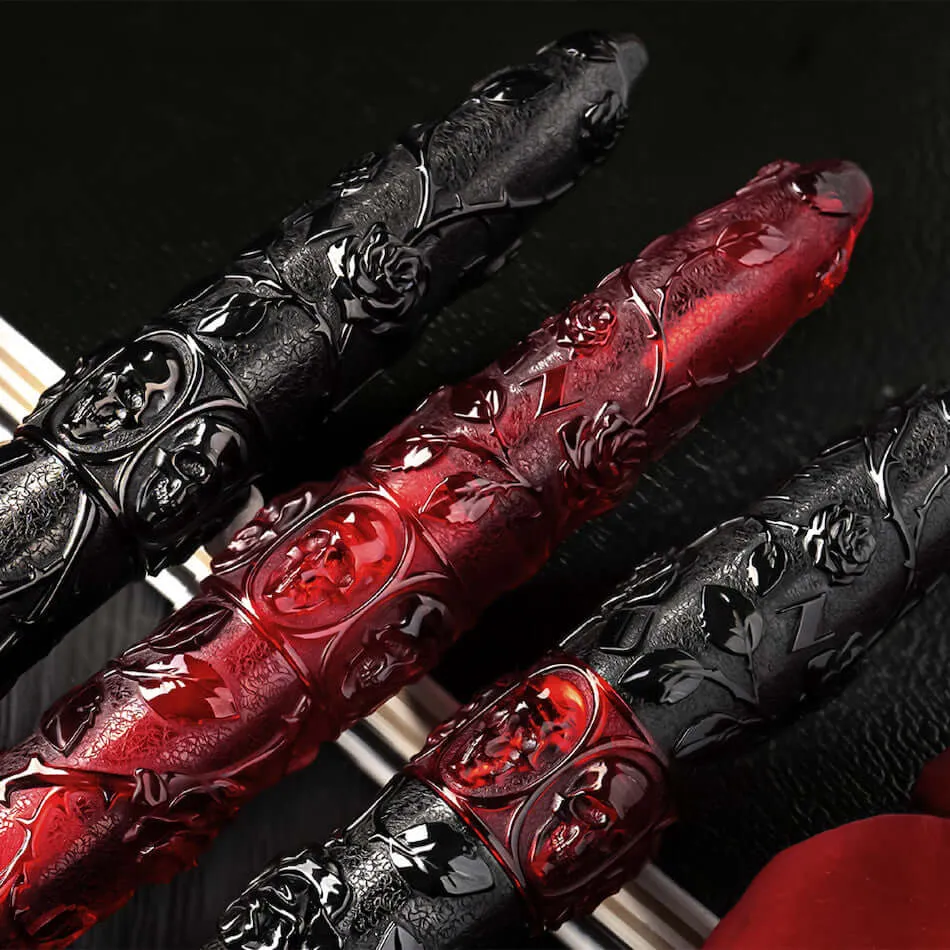 Benu Skull & Roses Fountain Pen Red Rose
