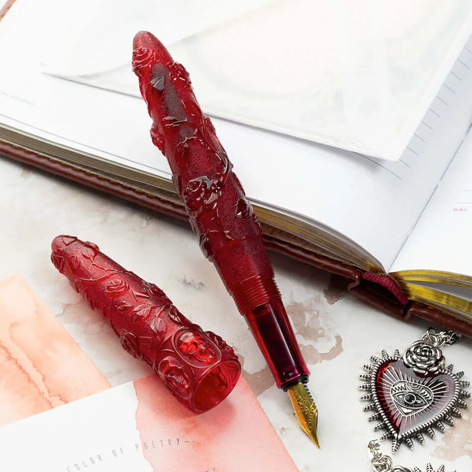 Benu Skull & Roses Fountain Pen Red Rose