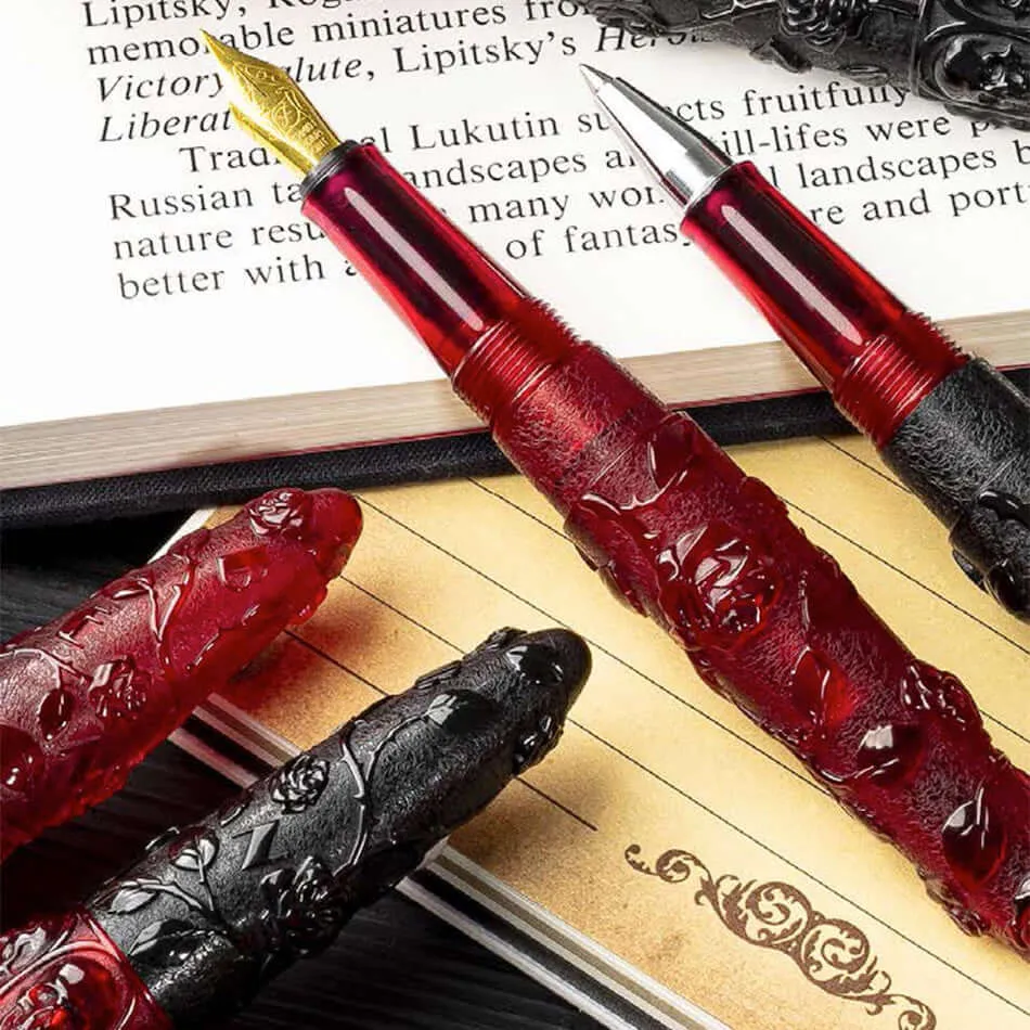 Benu Skull & Roses Fountain Pen Red Rose