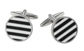 Black & White Stripe Round Cufflinks