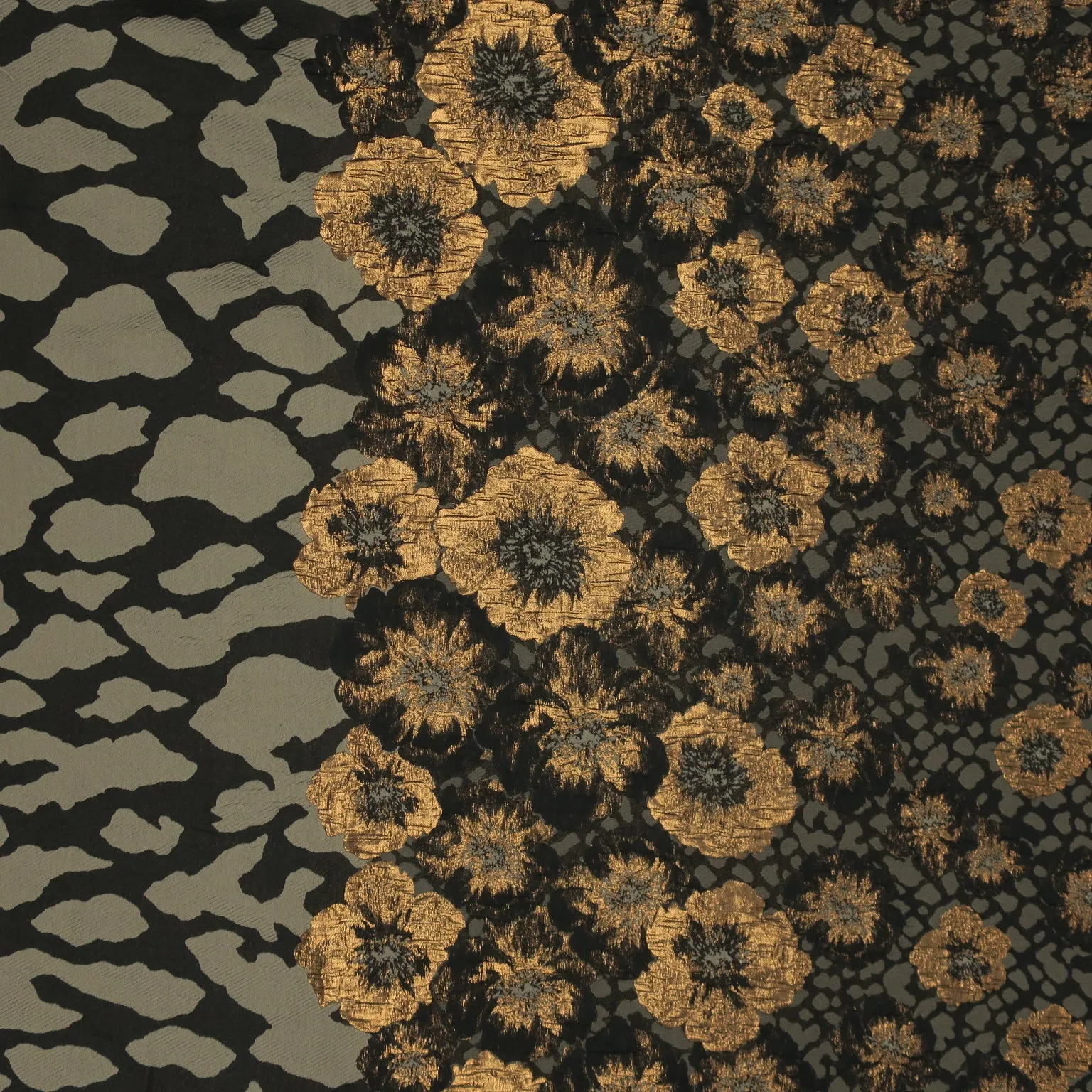 Black and Bronze Florals on Beige Background Brocade Fabric