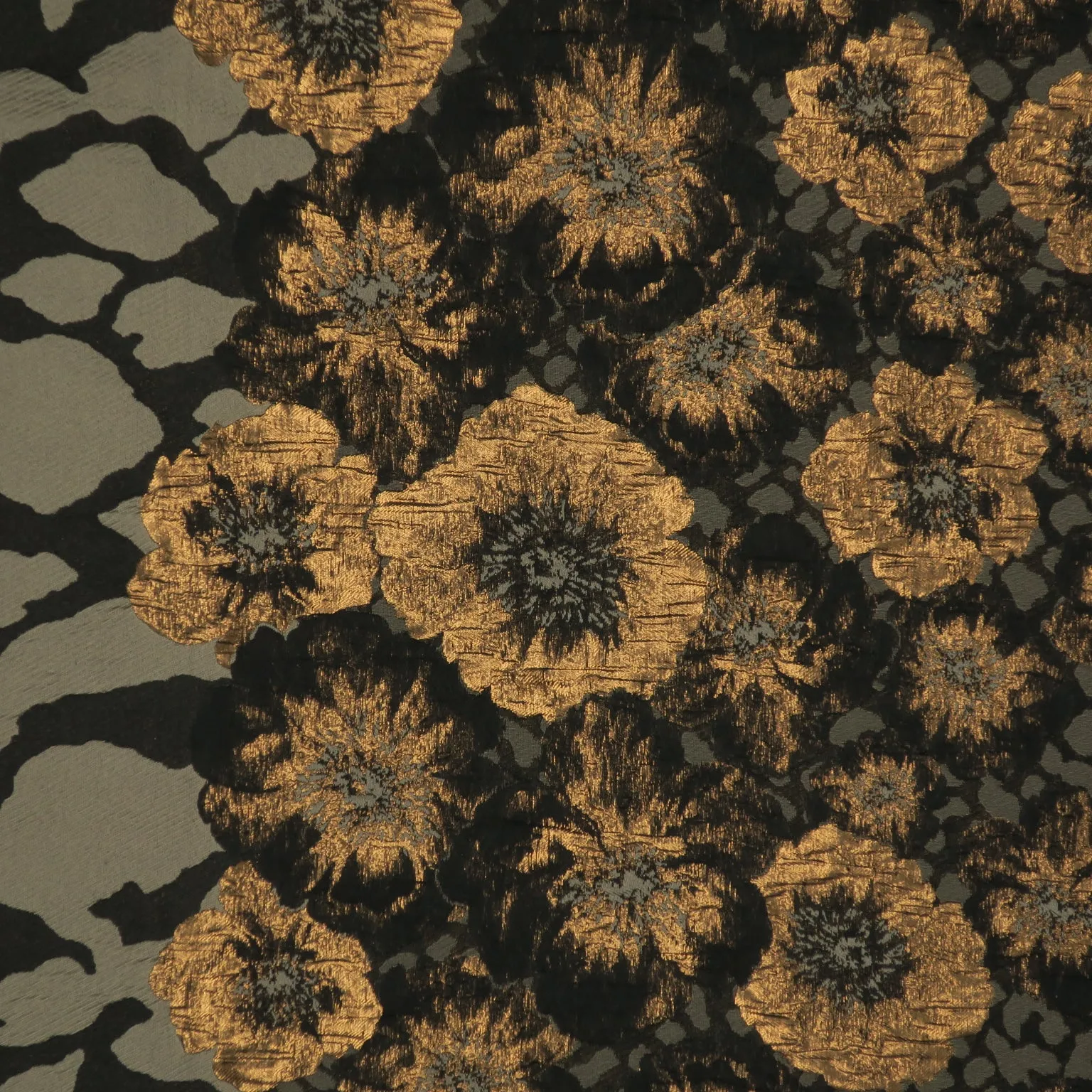 Black and Bronze Florals on Beige Background Brocade Fabric