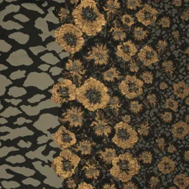 Black and Bronze Florals on Beige Background Brocade Fabric