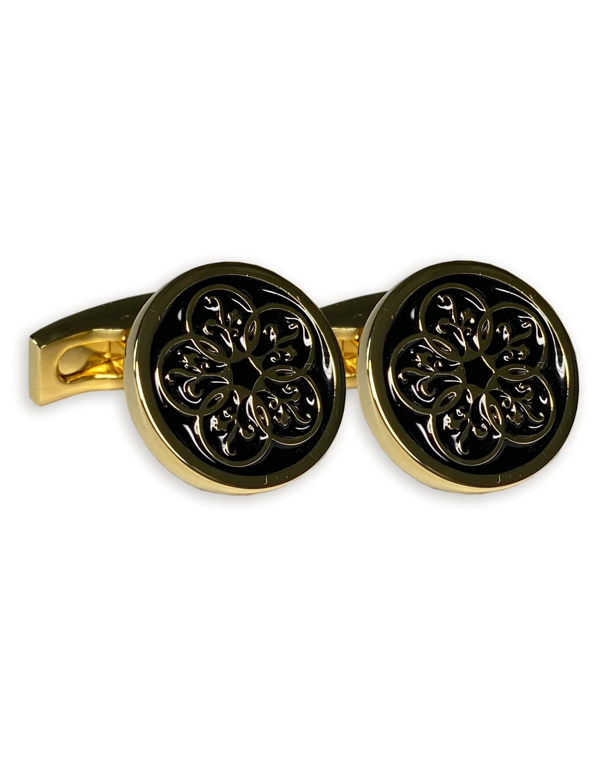 Black Enamel Gold Logo Cufflink