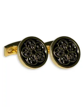 Black Enamel Gold Logo Cufflink