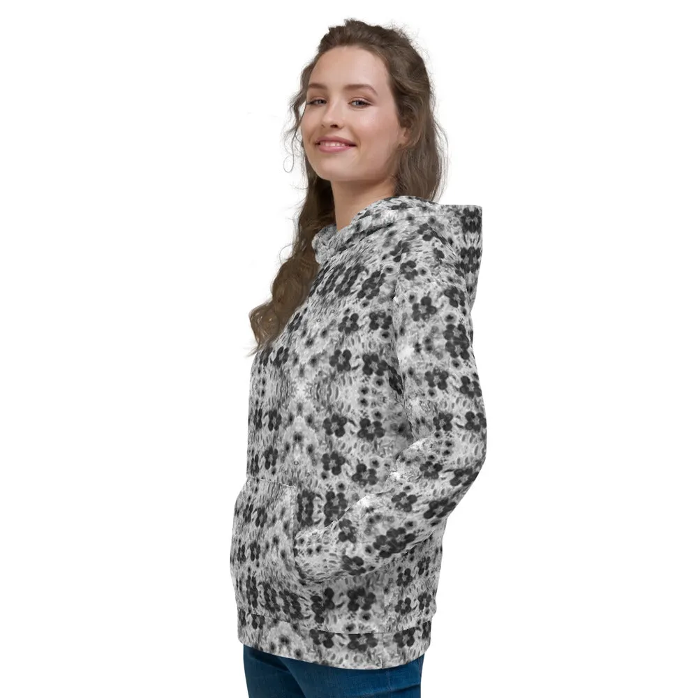 Black Floral Print Unisex Hoodie, Flower Print Unisex Premium Quality Hoodie-Made in EU/MX