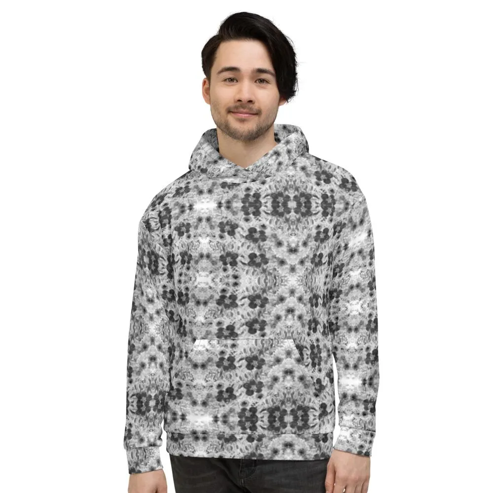 Black Floral Print Unisex Hoodie, Flower Print Unisex Premium Quality Hoodie-Made in EU/MX