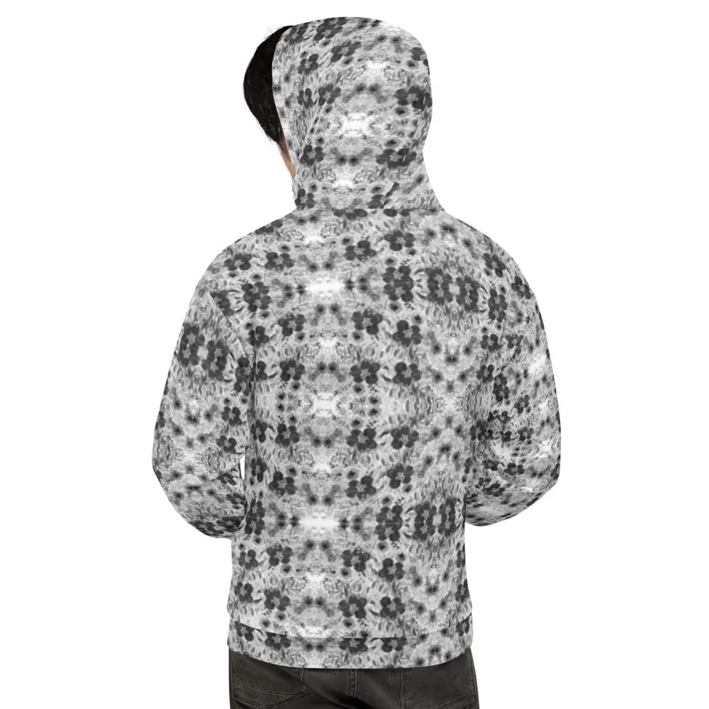 Black Floral Print Unisex Hoodie, Flower Print Unisex Premium Quality Hoodie-Made in EU/MX