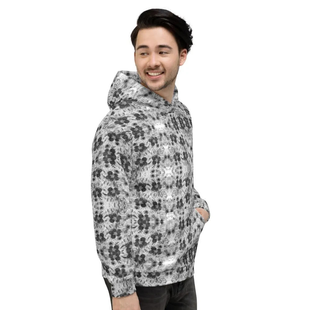 Black Floral Print Unisex Hoodie, Flower Print Unisex Premium Quality Hoodie-Made in EU/MX