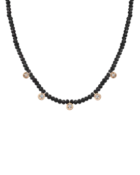 Black Spinel Gemstone & Five diamonds Necklace - 14K Rose Gold