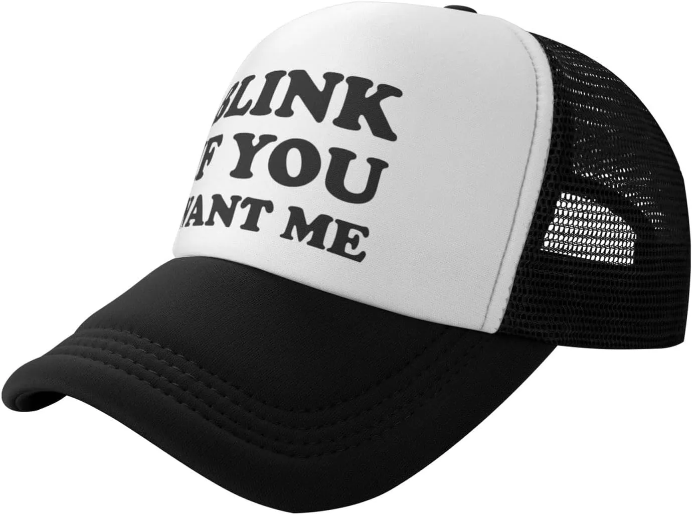 Blink If You Want Me Funny Adjustable Mesh Trucker Hat Sport Baseball Cap Men Women Gift Dad Hat Fishing Cap Black