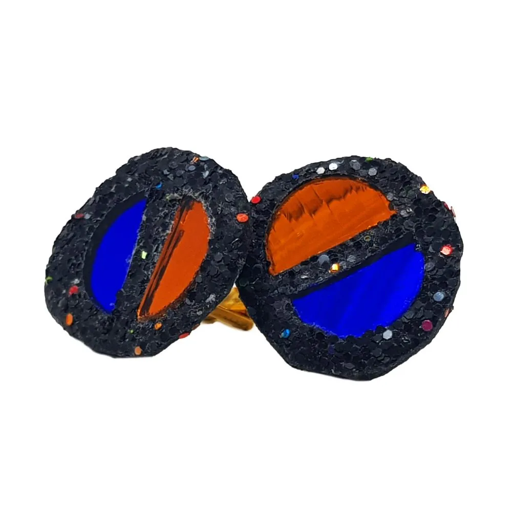 BLUE AND BRONZE HALF MOON CUFFLINKS