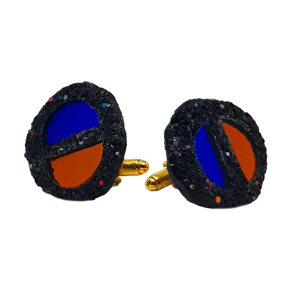 BLUE AND BRONZE HALF MOON CUFFLINKS