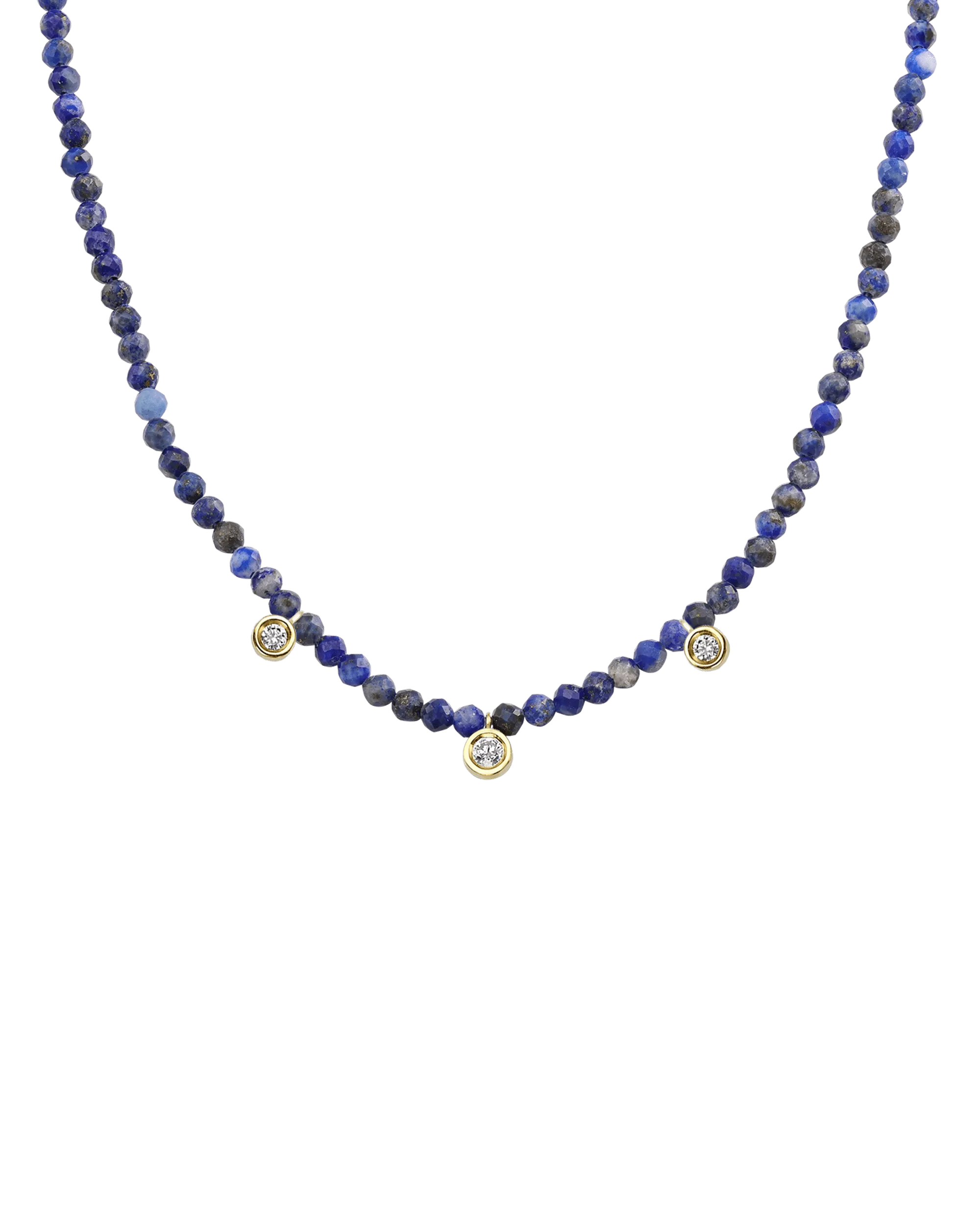 Blue Lapis Gemstone & Three diamonds Necklace - 14K Rose Gold