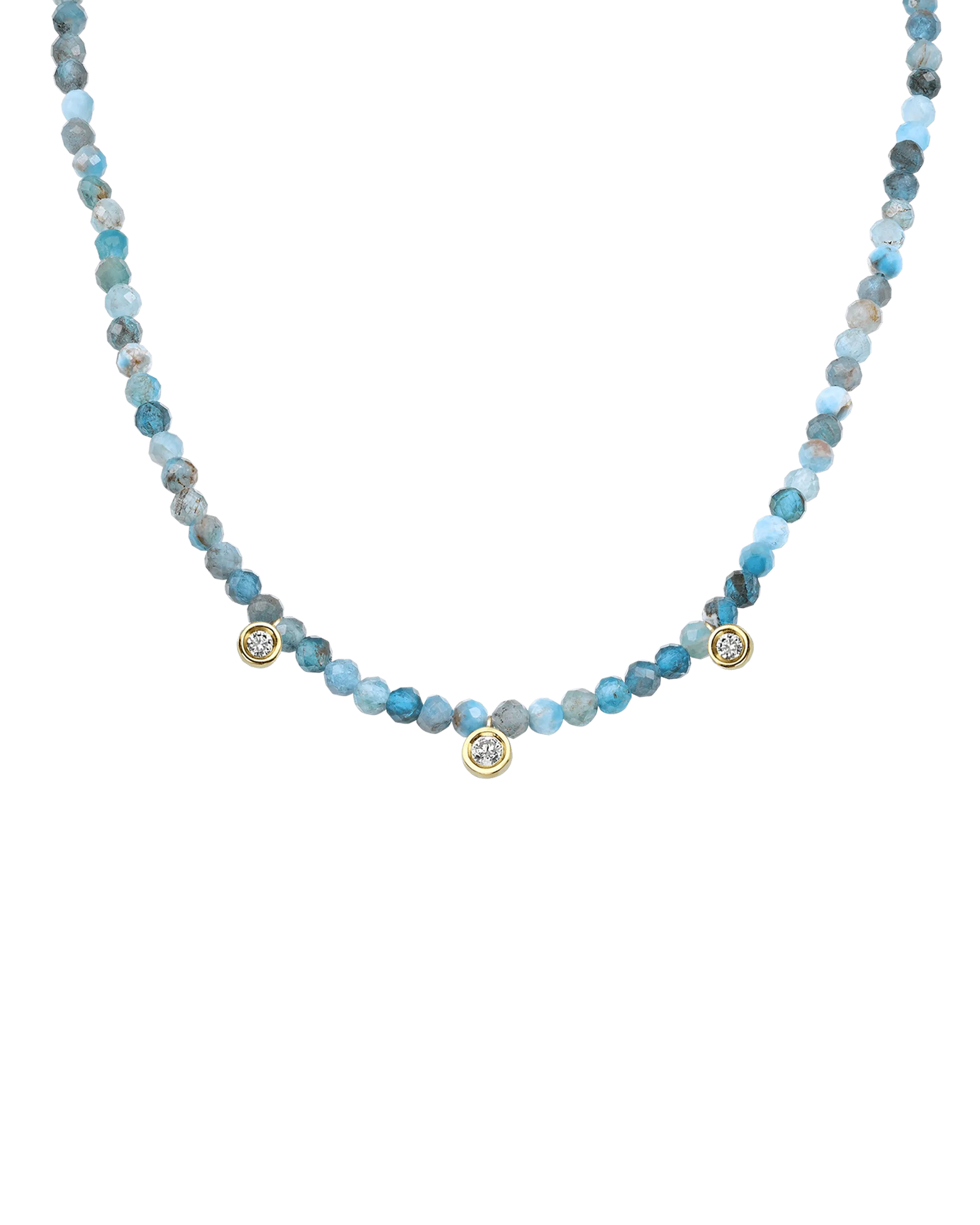 Blue Lapis Gemstone & Three diamonds Necklace - 14K White Gold