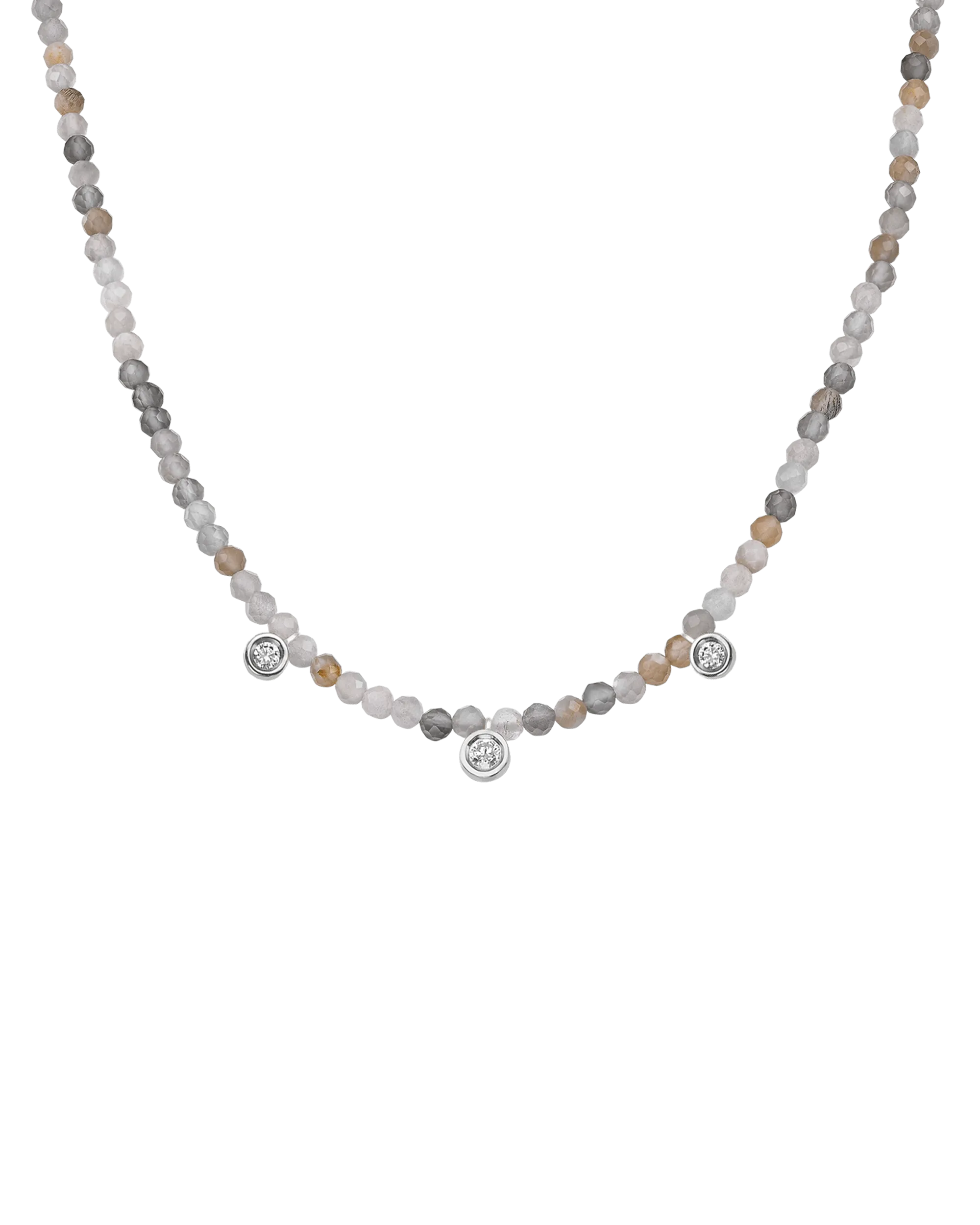 Blue Lapis Gemstone & Three diamonds Necklace - 14K White Gold