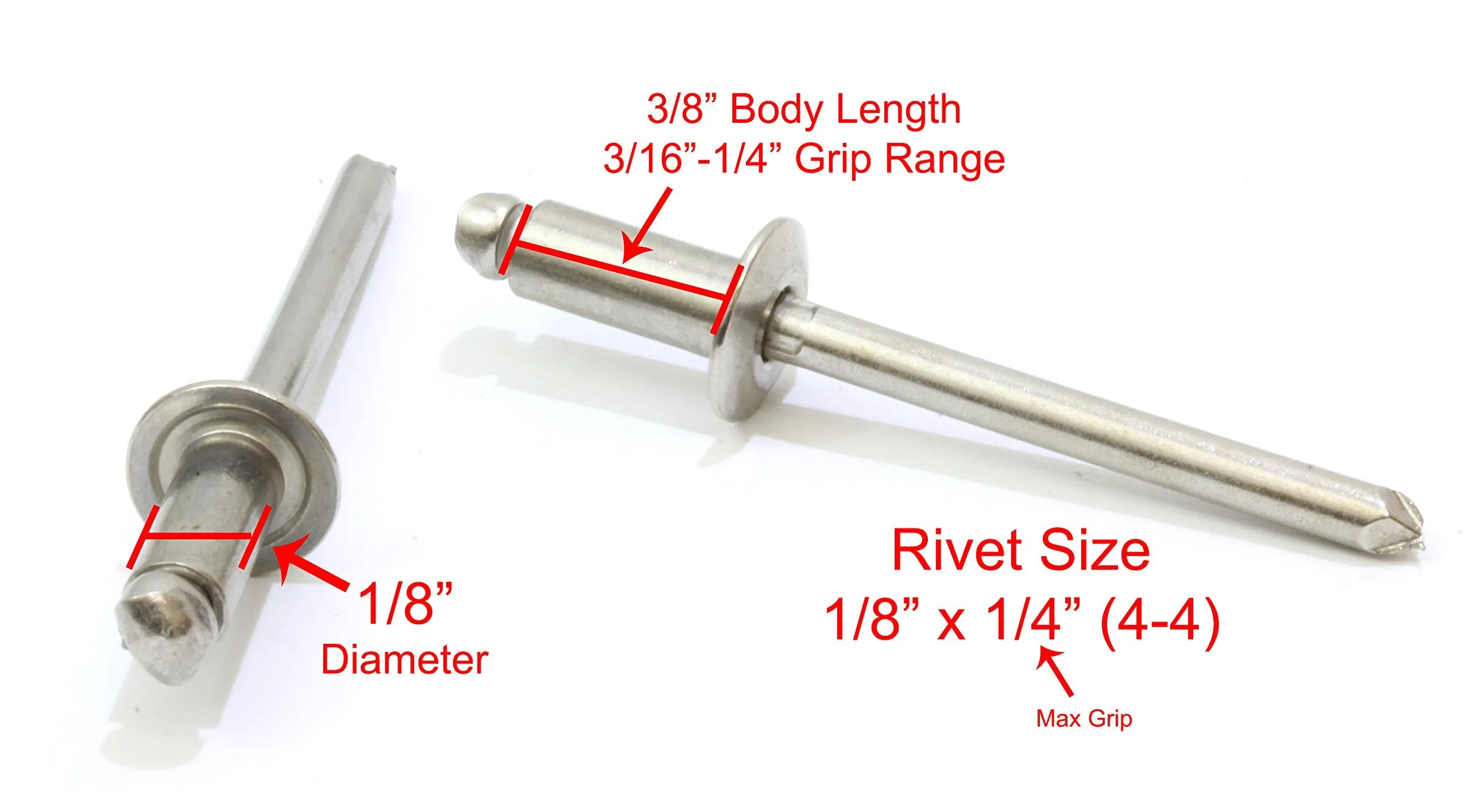 Bolt Dropper Rivets, Stainless Steel 1/8" x 1/8" Inch (100 Pack), Gap (0.06-0.12)", Blind