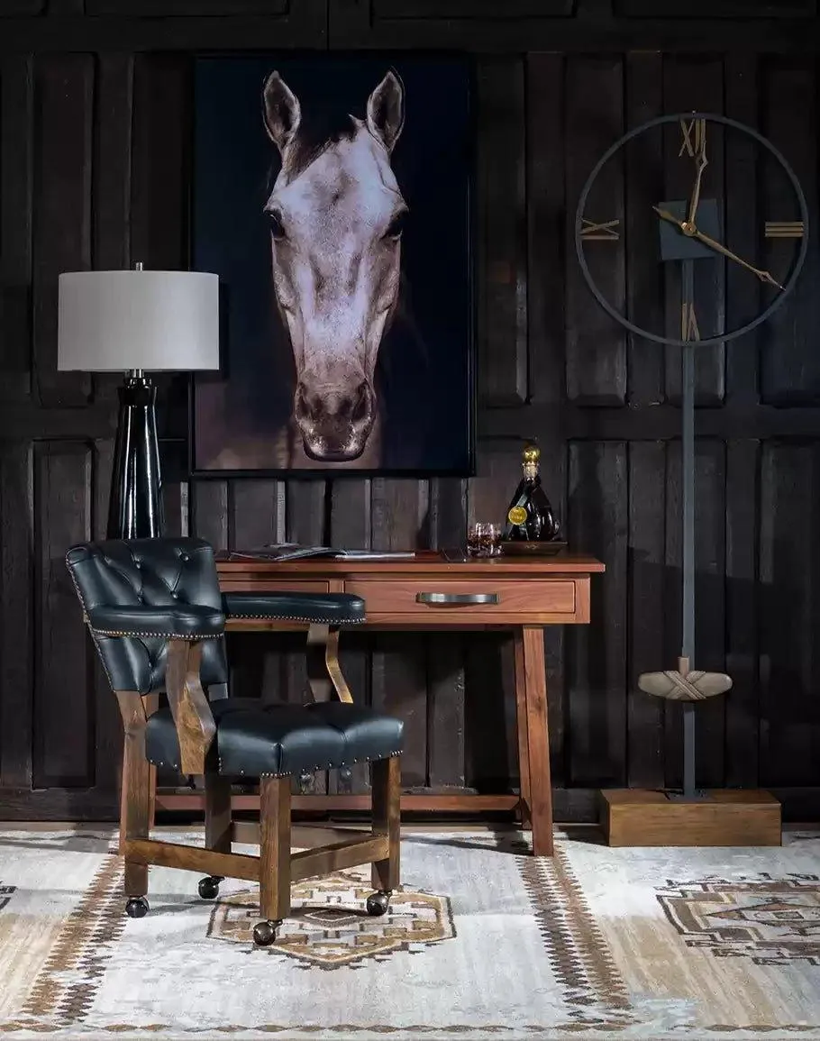 Brindle & Black Leather Caster Chair
