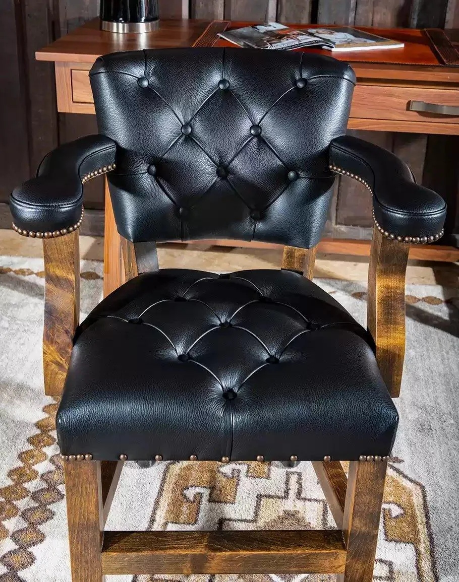 Brindle & Black Leather Caster Chair