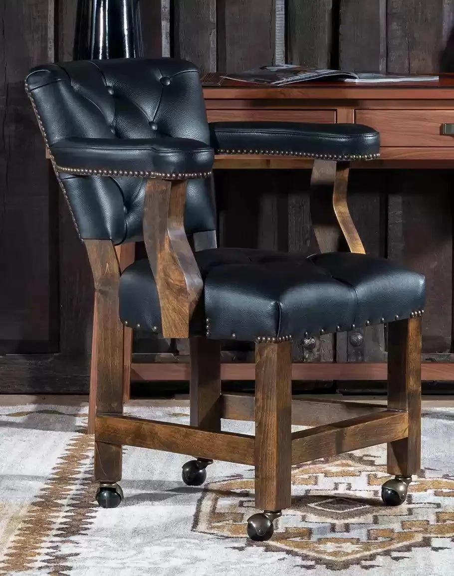 Brindle & Black Leather Caster Chair