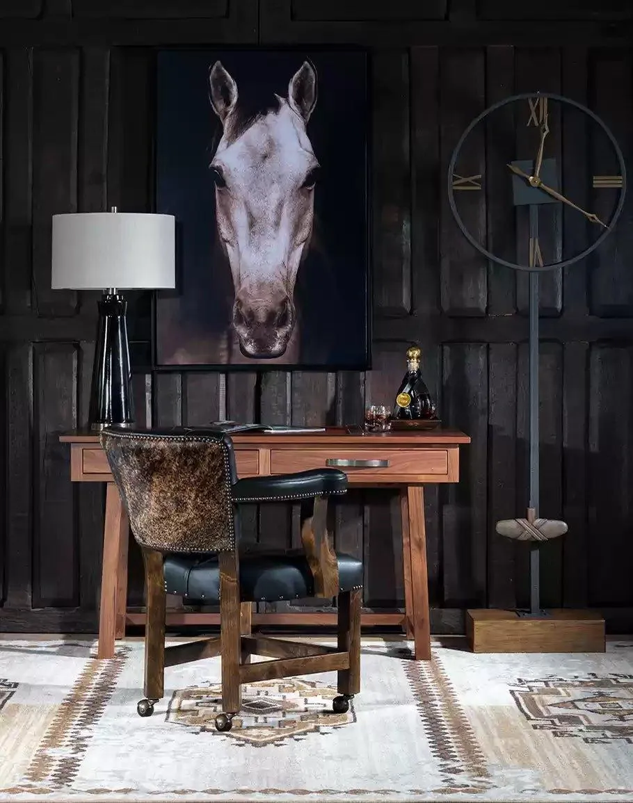 Brindle & Black Leather Caster Chair
