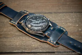 Bund-style Shell Cordovan watch strap, Aviator model. Handmade in Finland, 10-26 mm.