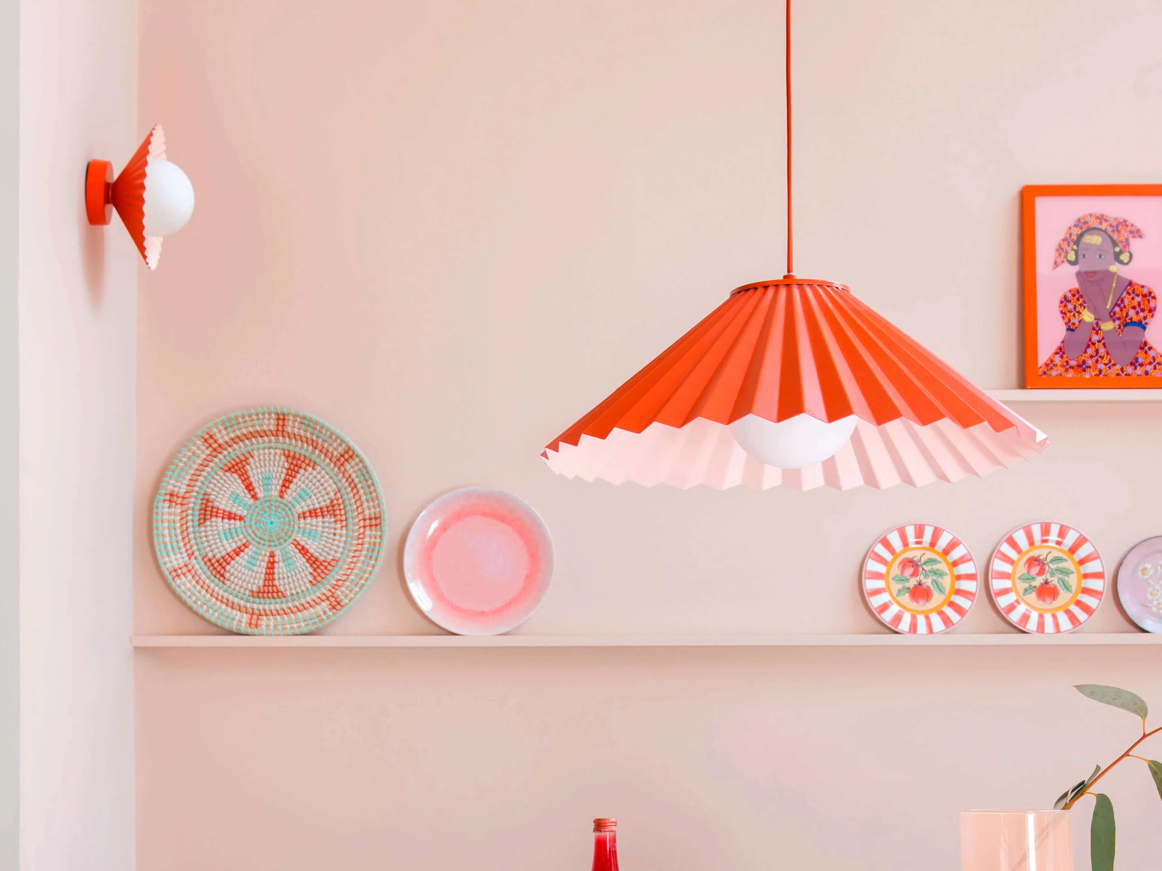 Burnt orange flush pleat wall light