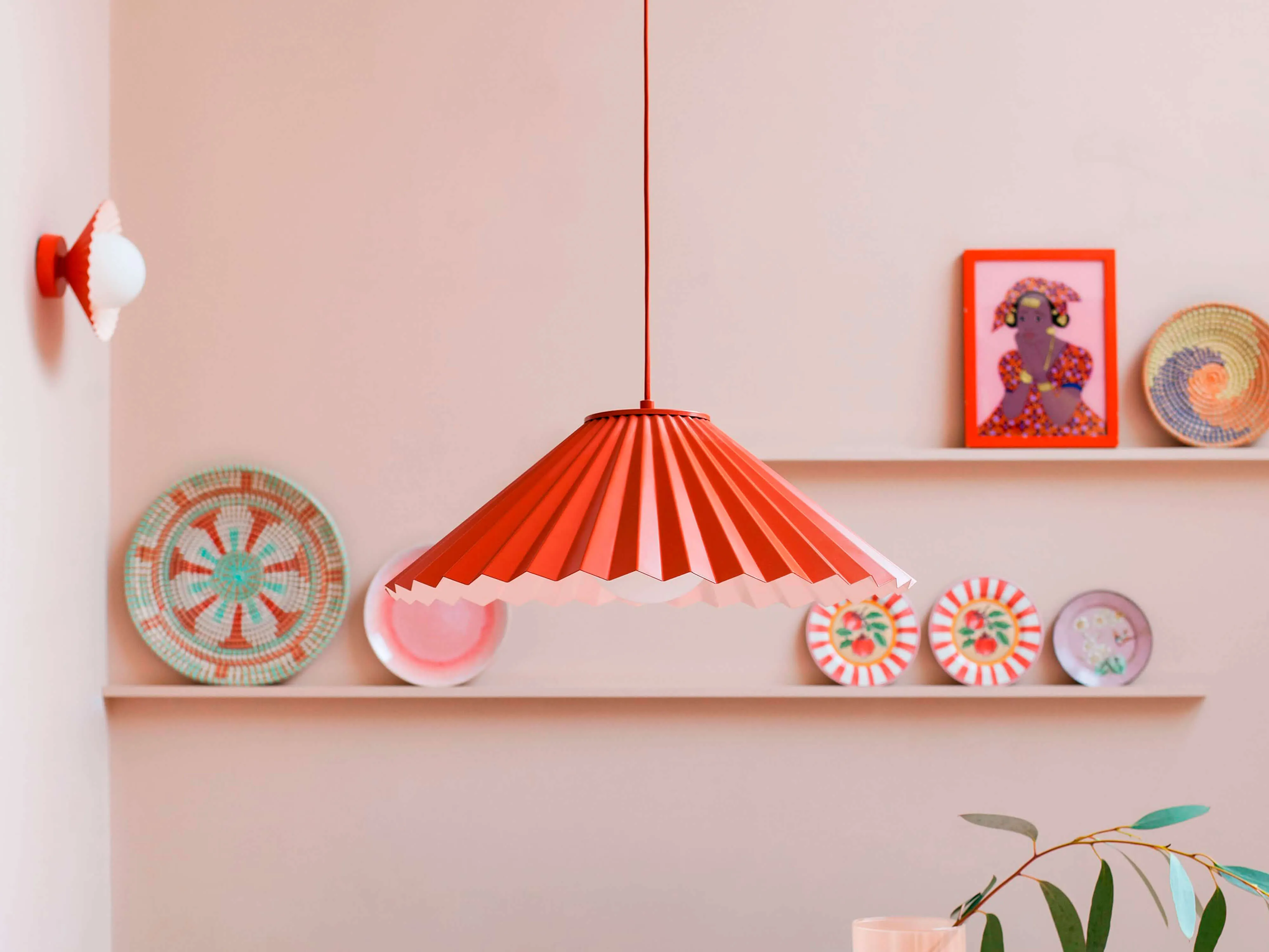 Burnt orange flush pleat wall light