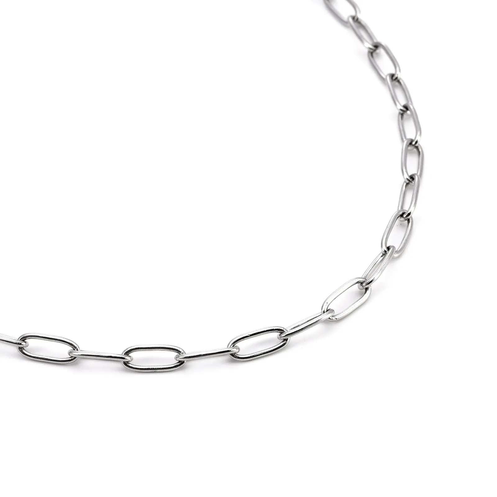 C400W B.Tiff Stainless Steel 2 Clasps Oval Paperclip Link Chain Necklace