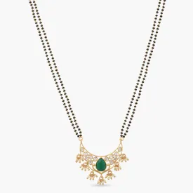 Carved Green Moissanite Silver Mangalsutra Necklace
