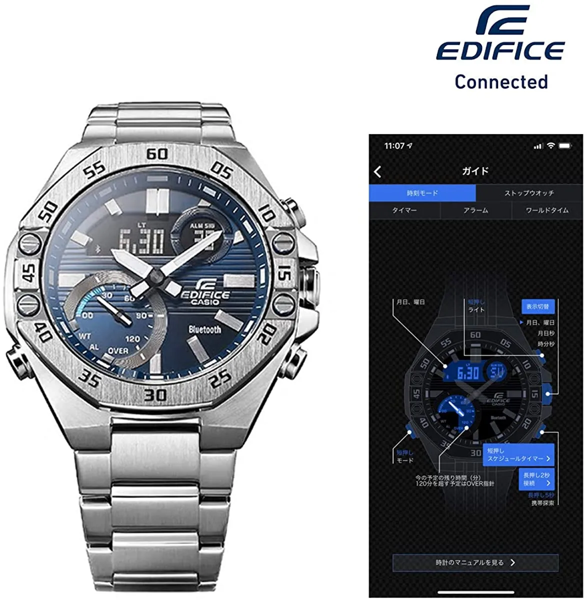 Casio Edifice - ECB-10D-2ADF - Stainless Steel Wrist Watch for Men - Bluetooth Watch - Smart Phone Link
