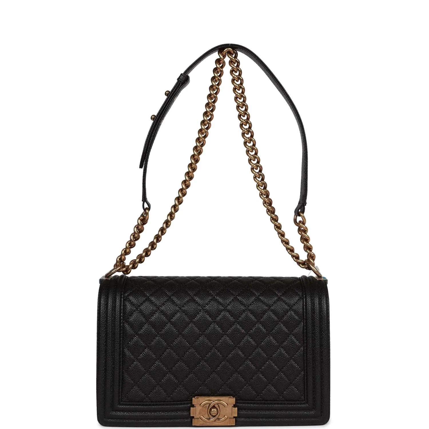 Chanel Medium Boy Bag Black Caviar Antique Gold Hardware